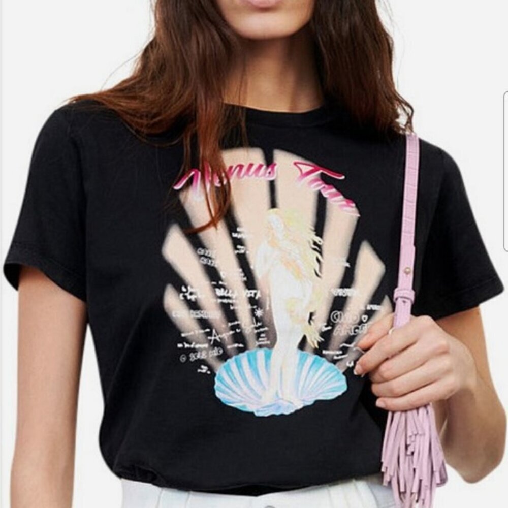 Maje Women's Size 1 (XS/S) Black Venus Goddess Tour Tara Graphic T-Shirt